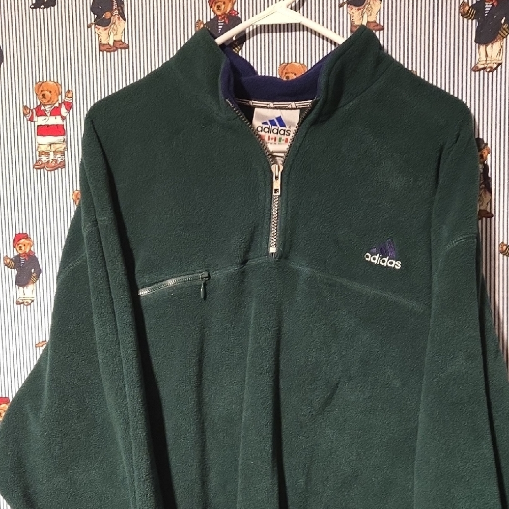 Vintage Y2K Adidas Forest Green Fleece Quarter Zip Jacket Size XL